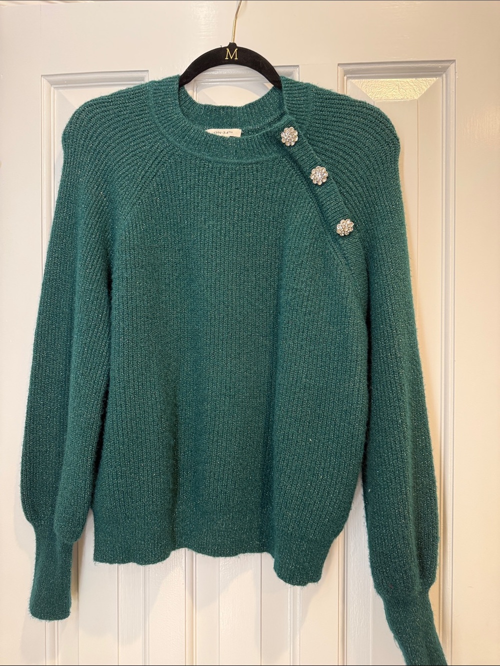 Teal green on 34th Crewneck Sweater with Decorative Buttons size small worn once